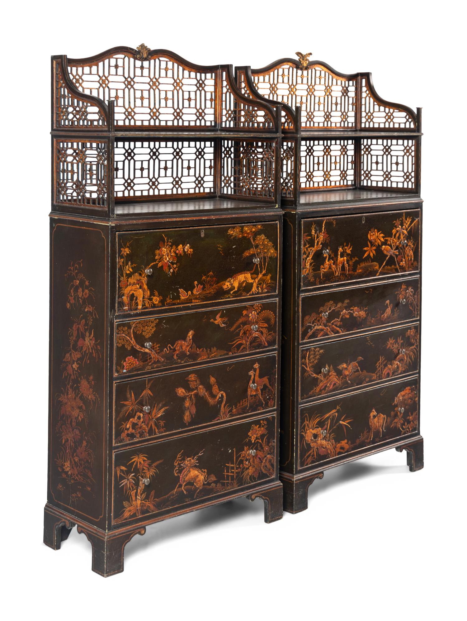 A Pair of George III Style Black Japanned Bookcase Chests