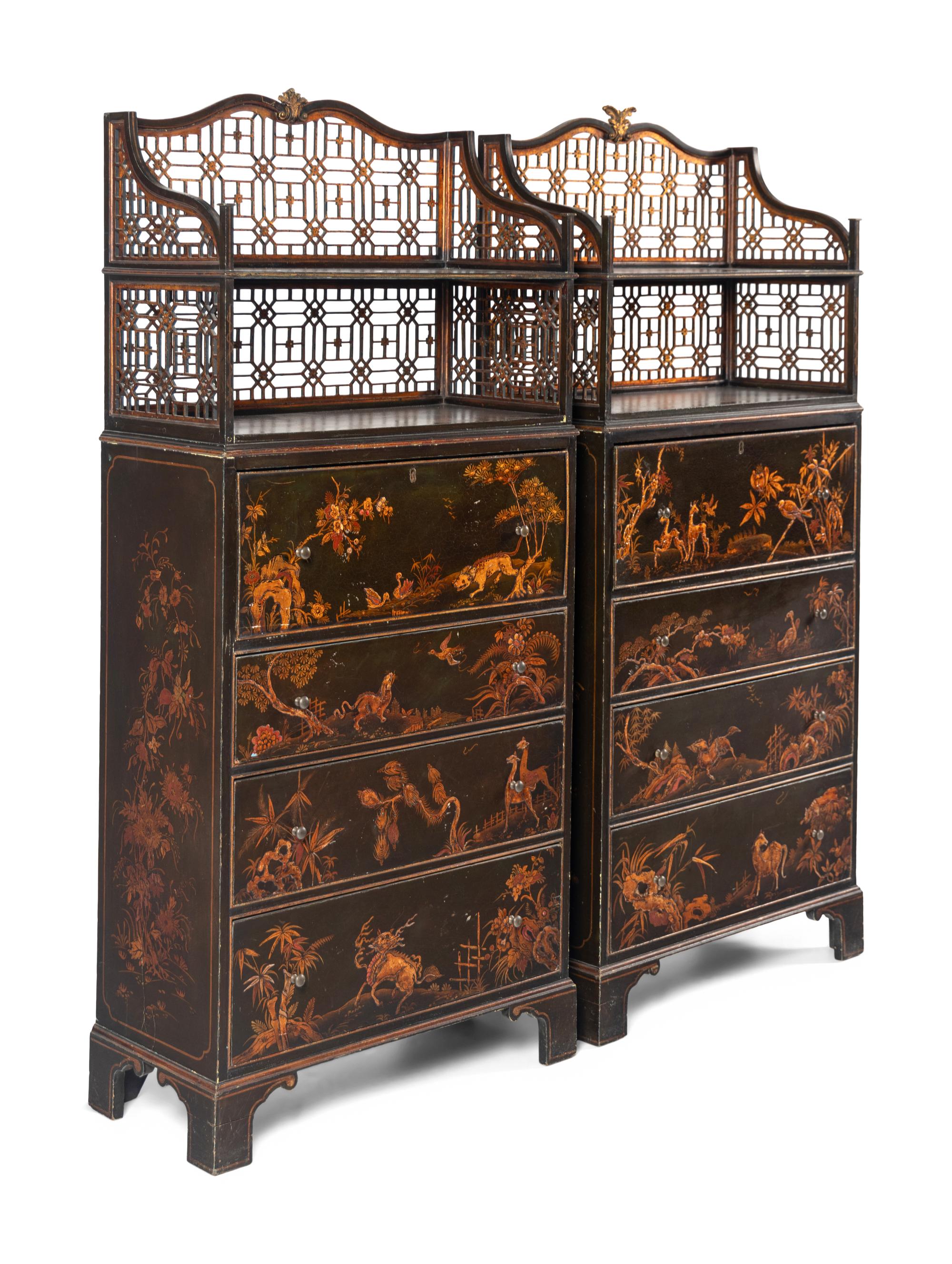 A Pair of George III Style Black Japanned Bookcase Chests