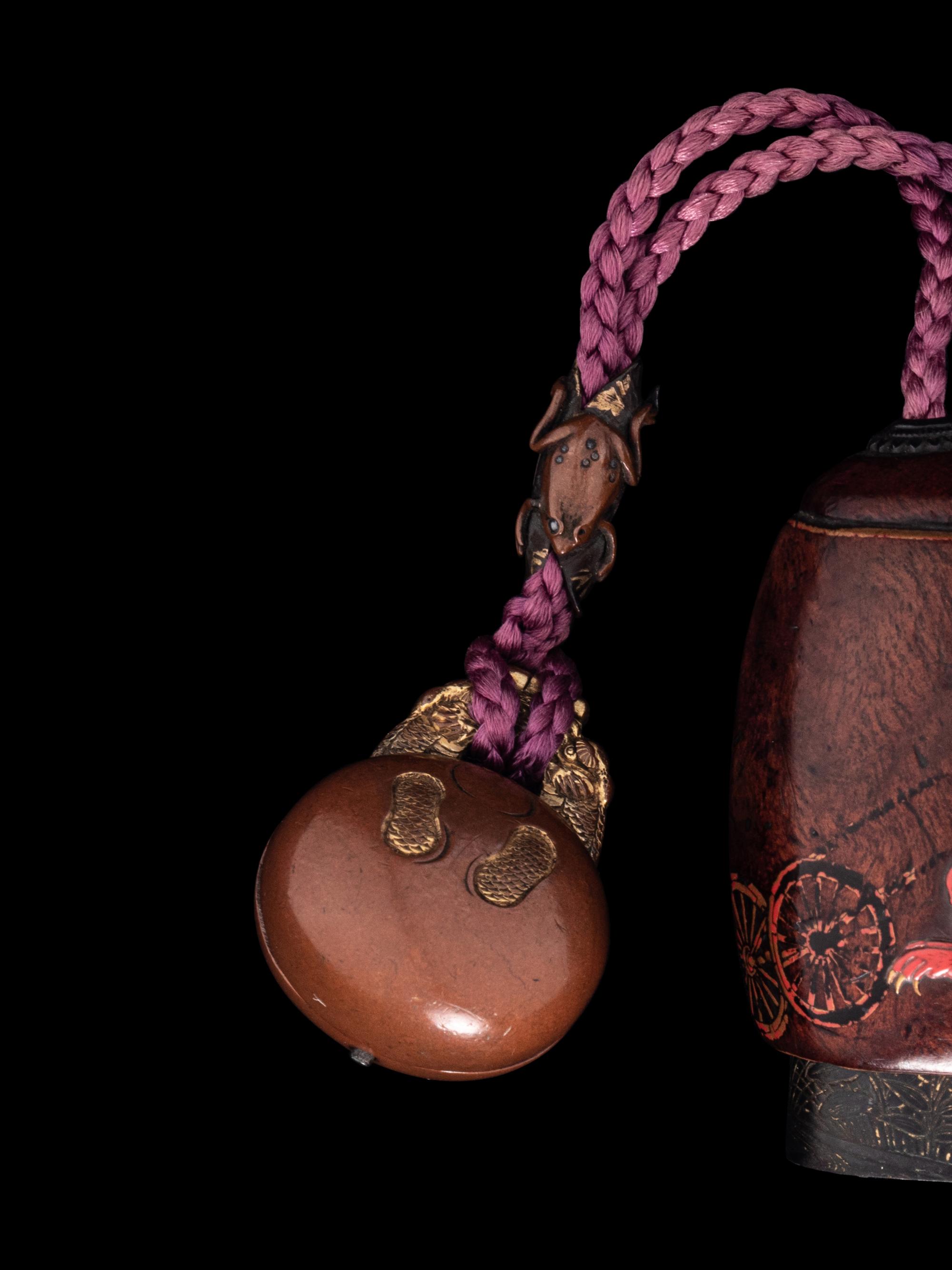 A Japanese Metal Inlaid Coconut Shell Saya Inro