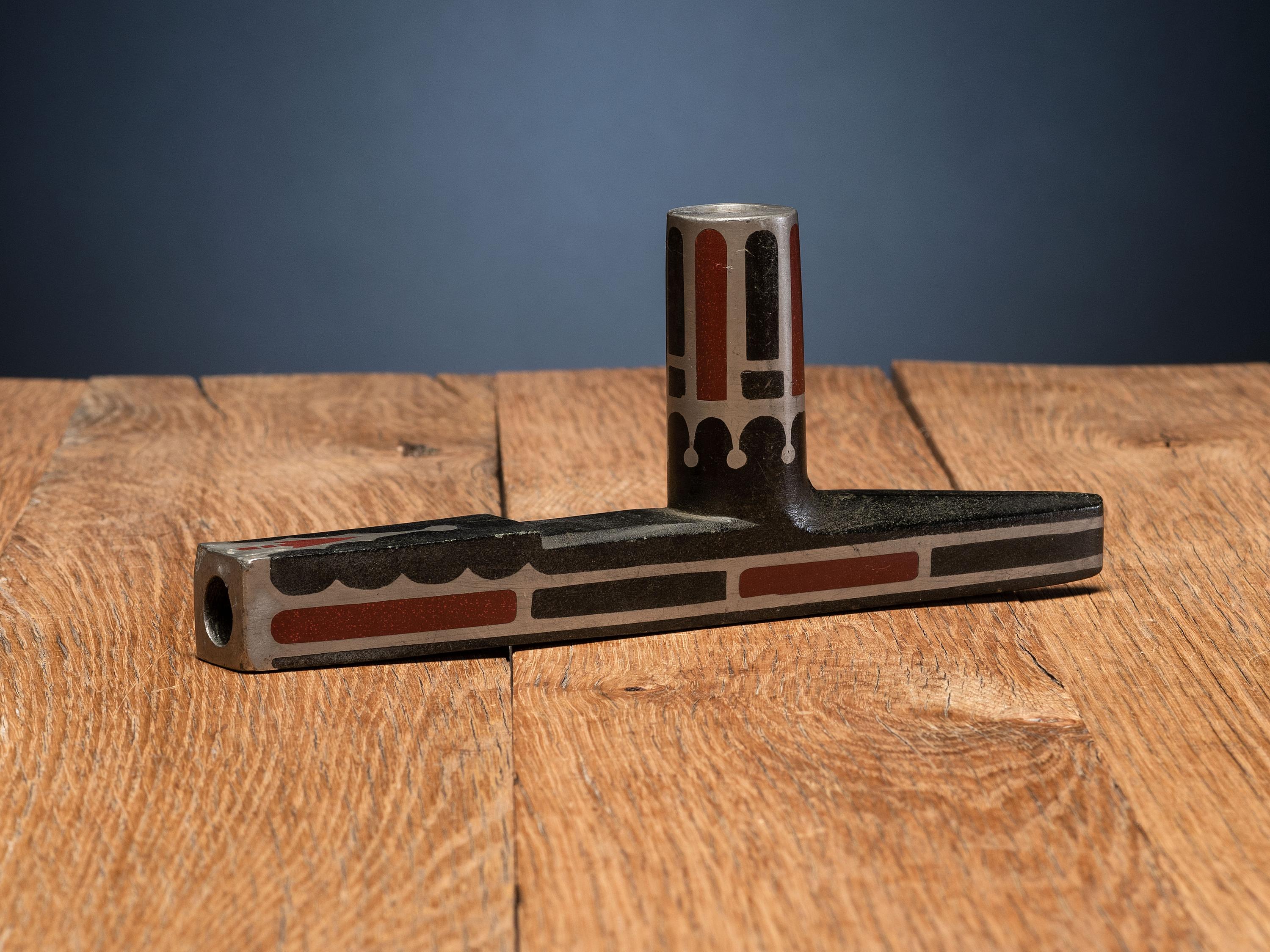 Great Lakes Steatite Pipe Bowl, with Catlinite and Pewter Inlay