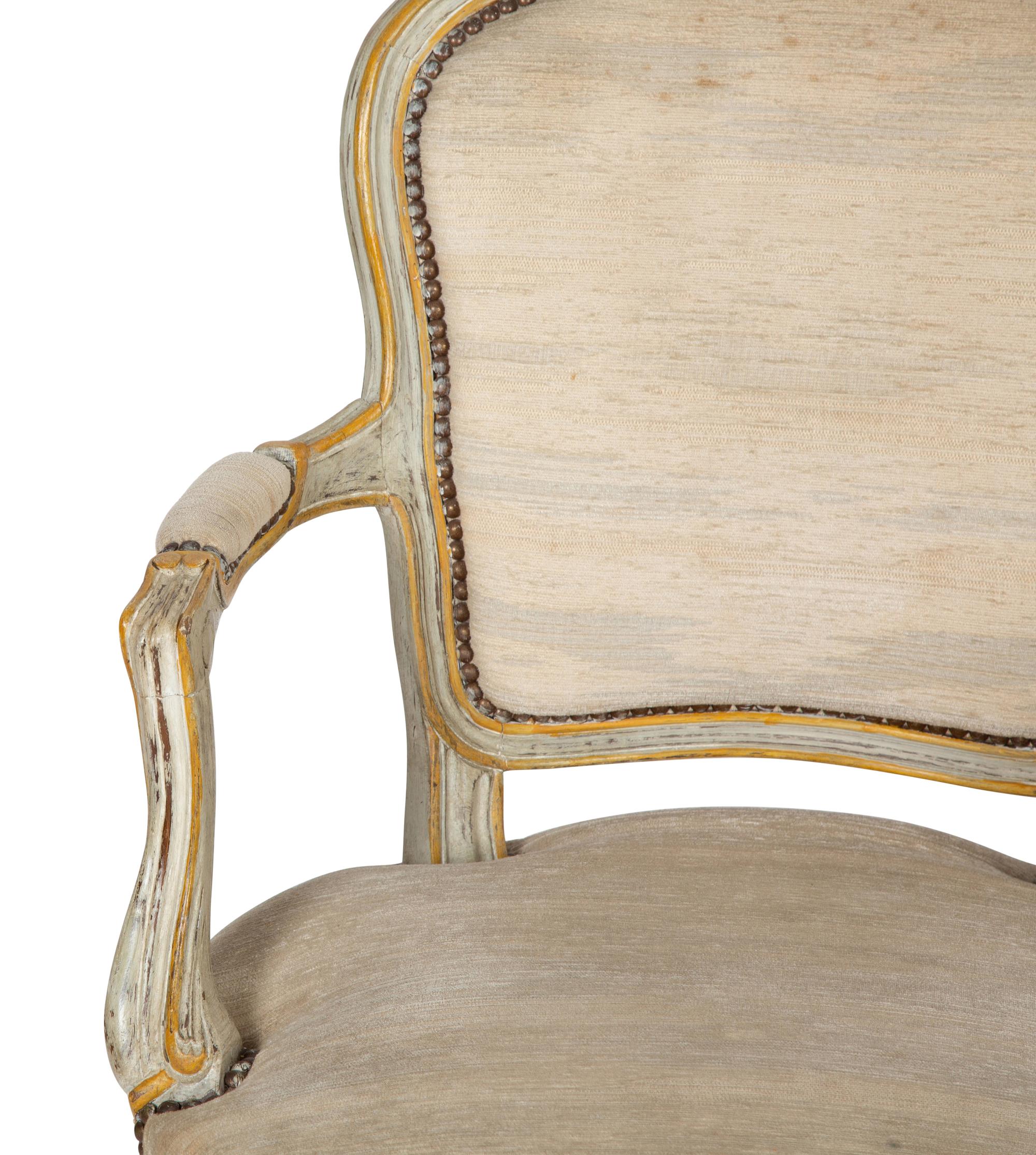 A Pair of Louis XV Style Painted Fauteuils