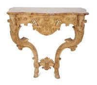 A Pair of Régence Carved Beechwood Marble-Top Console Tables
