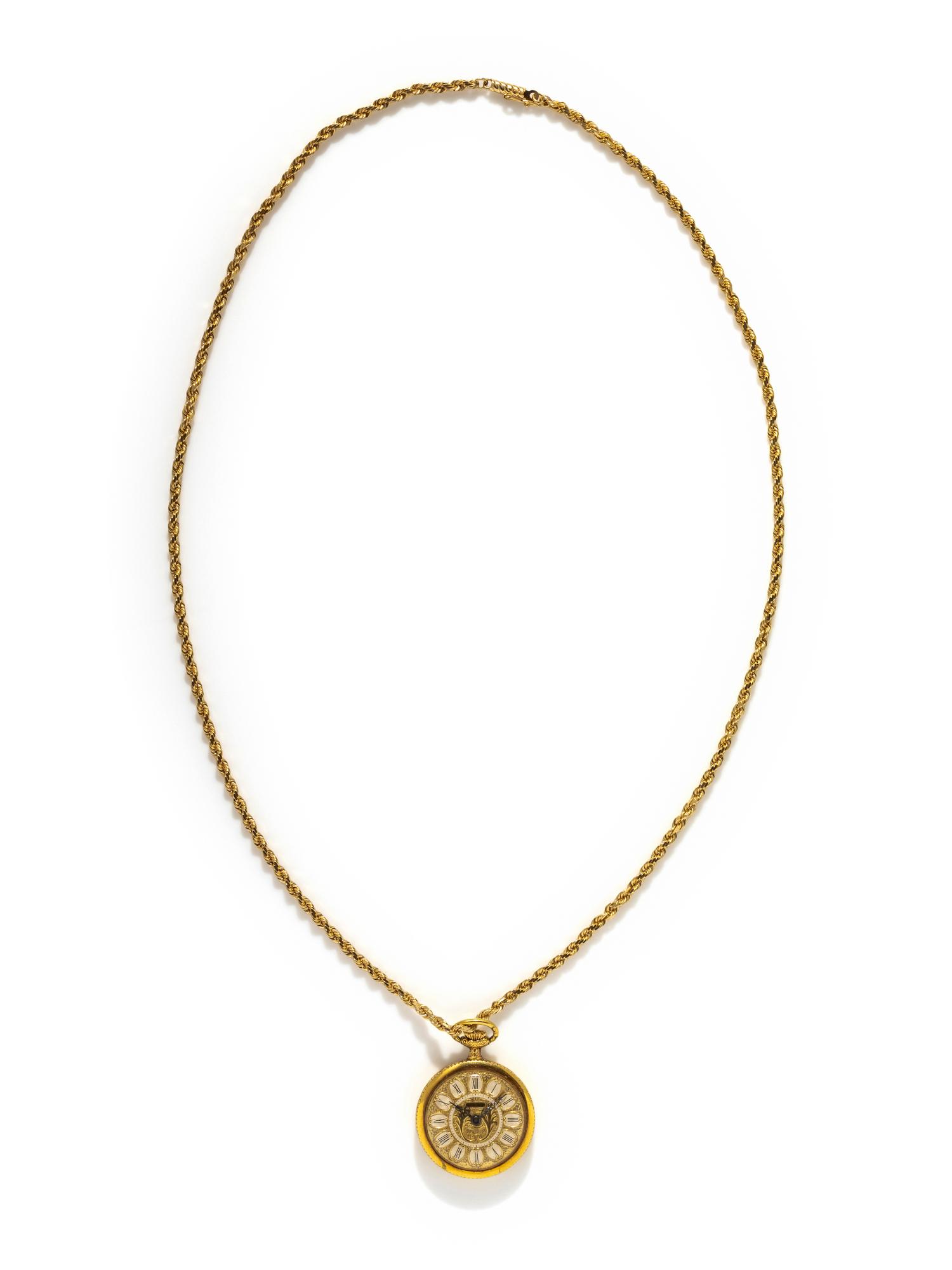SOVEREIGN, OPEN FACE POCKET WATCH ON YELLOW GOLD CHAIN