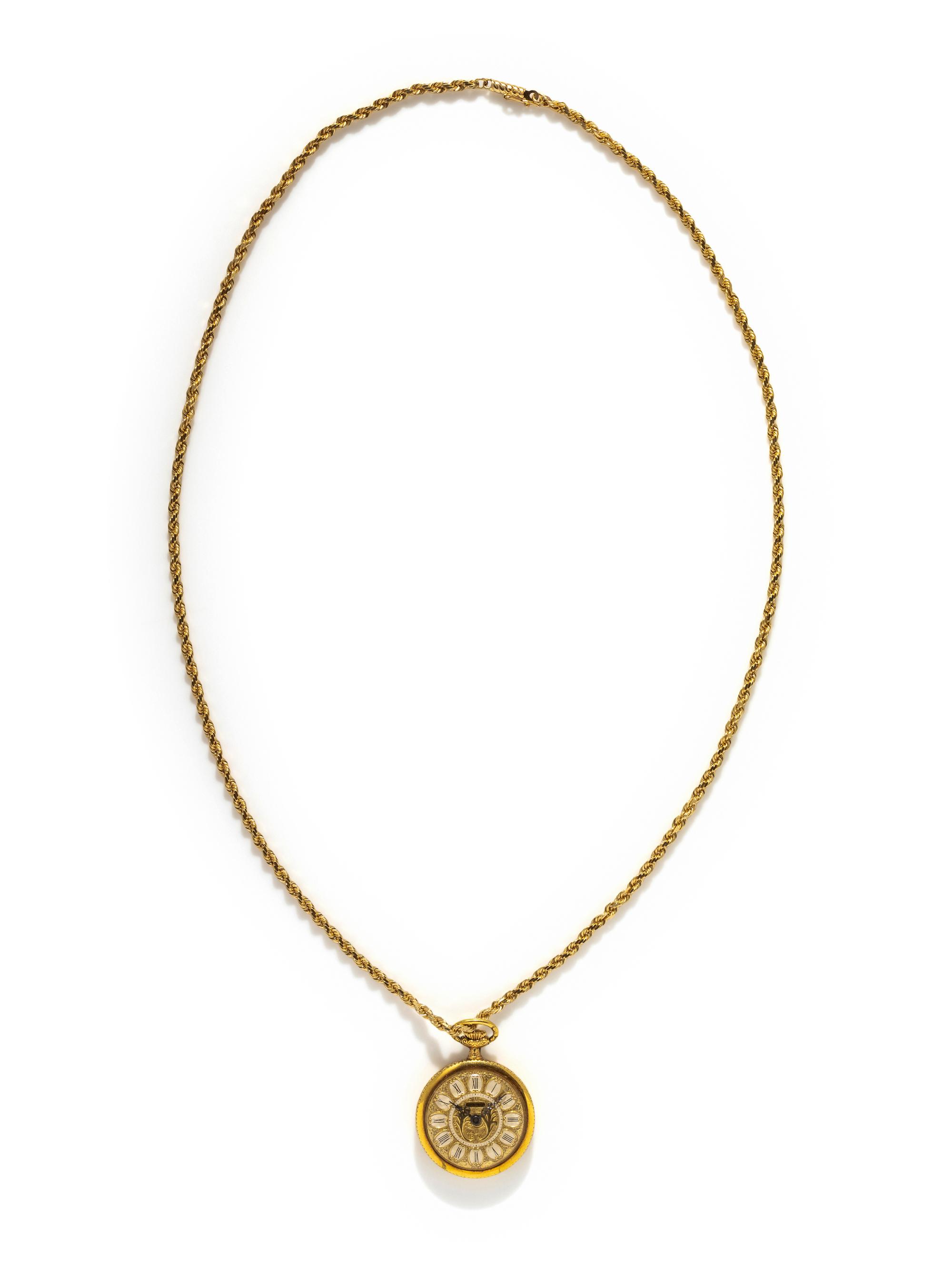 SOVEREIGN, OPEN FACE POCKET WATCH ON YELLOW GOLD CHAIN