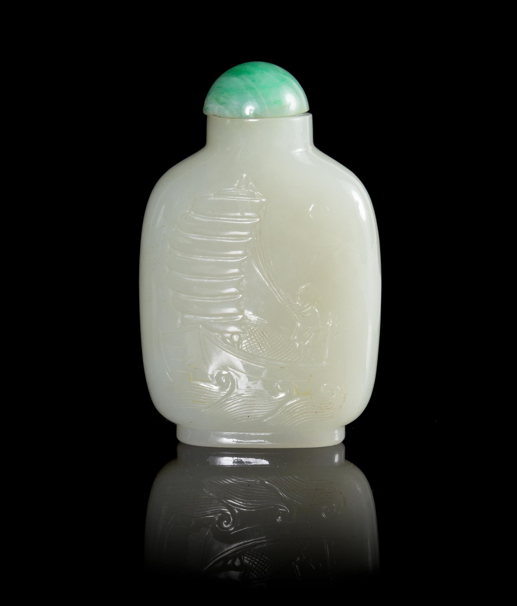 A Celadon Jade Snuff Bottle Height 2 7/8 inches.