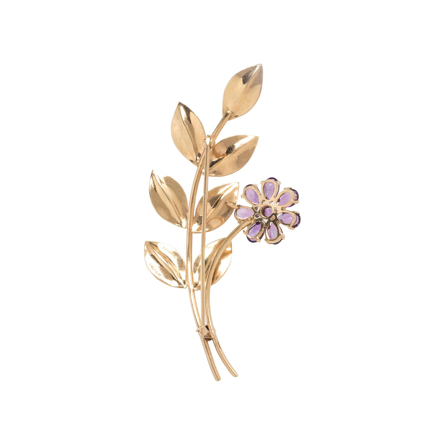 WORDLEY, ALLSOP & BLISS, TIFFANY & CO., YELLOW GOLD AND AMETHYST FLOWER BROOCH