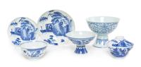Six Blue and White Porcelain Wares Height of largest 4 1/4 inches.