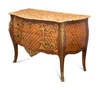 A Louis XV Gilt Bronze Mounted Parquetry Marble-Top Commode