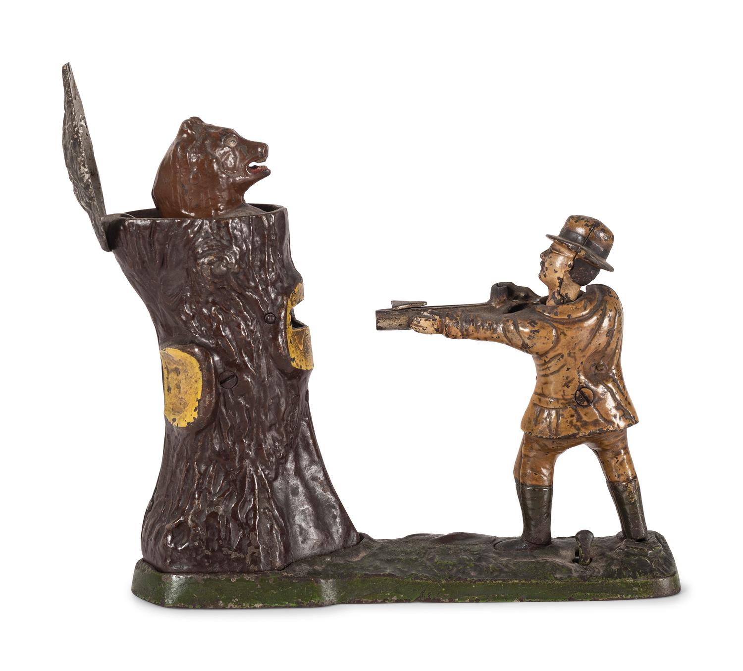 A J. & E. Stevens "Teddy and the Bear" Cast Iron Mechanical Bank