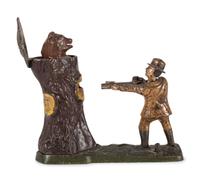 A J. & E. Stevens "Teddy and the Bear" Cast Iron Mechanical Bank