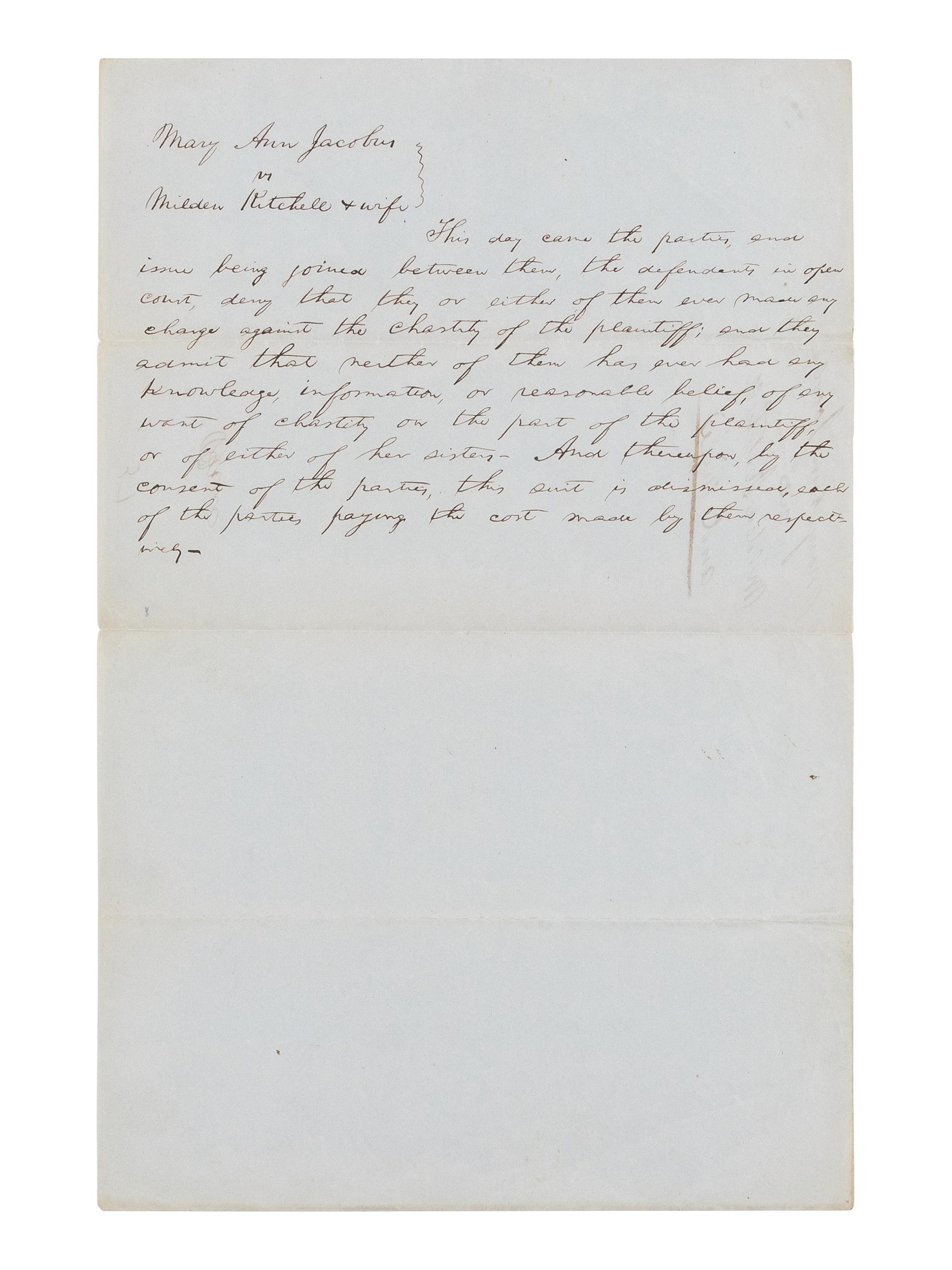 LINCOLN, Abraham (1809-1865). A group of 3 autograph documents in Lincoln's hand relating to the legal case Mary Ann Jacobus vs. Kitchell & Kitchell. Tazewell County, Illinois, 1851.