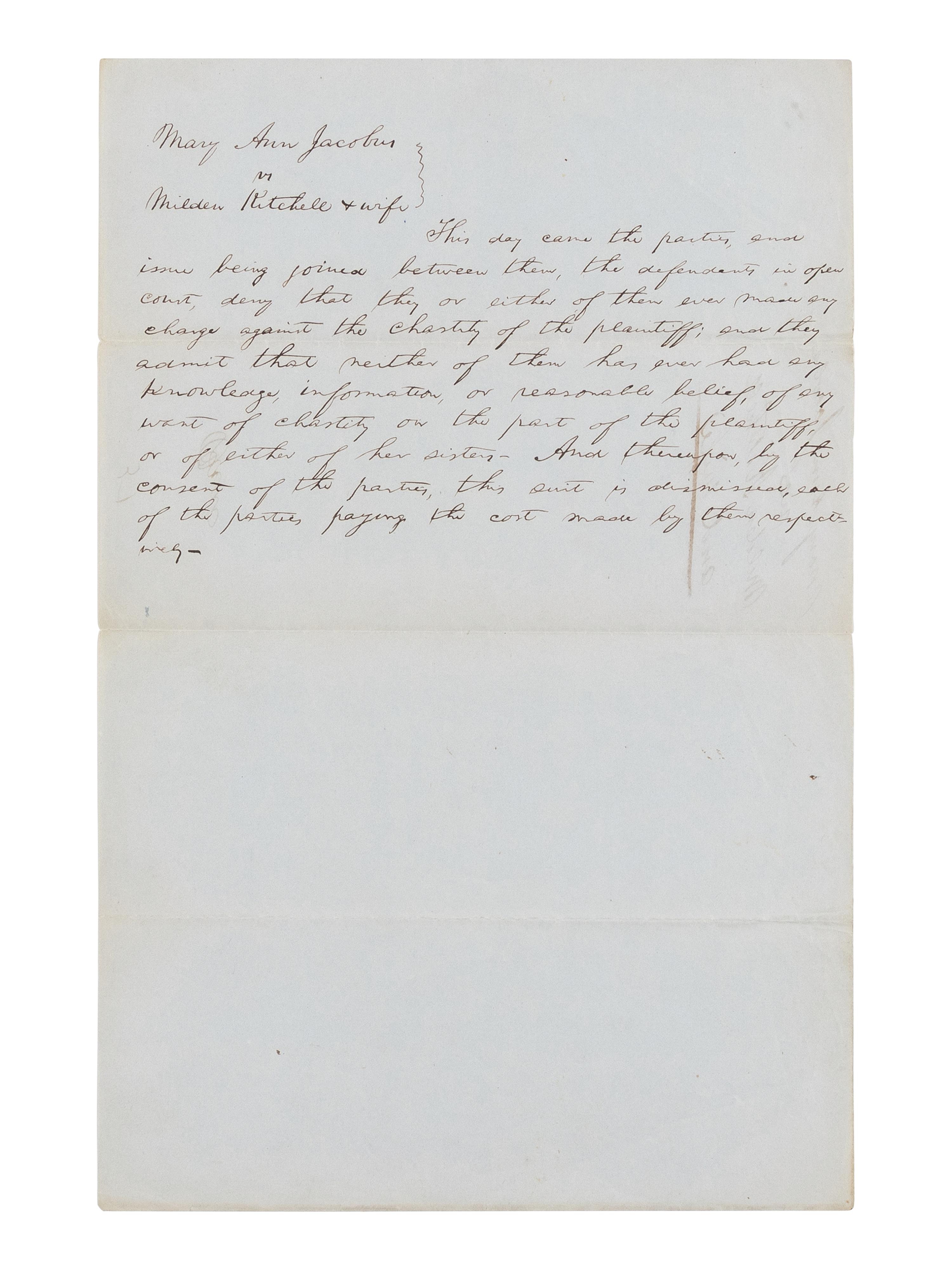 LINCOLN, Abraham (1809-1865). A group of 3 autograph documents in Lincoln's hand relating to the legal case Mary Ann Jacobus vs. Kitchell & Kitchell. Tazewell County, Illinois, 1851.