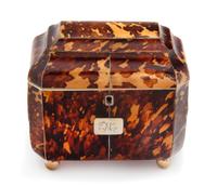 An English Tortoise Shell Tea Caddy Height 6 1/2 x width 6 3/4 x depth 4 inches. — 19TH CENTURY