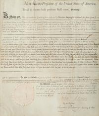 ADAMS, John (1735-1826). Document signed ("John Adams"), as President of the United States, to Elizabeth FEBIGER, widow of Revolutionary War commander Colonel Christian FEBIGER. Washington, D.C., 17 May 1799.