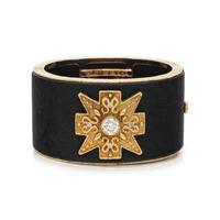 KATY BRISCOE, YELLOW GOLD, JET AND DIAMOND 'DIEZ, JR.' BANGLE BRACELET
