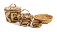 Two Lidded Papago (Tohono O'odham) Baskets Height of largest 8 inches.