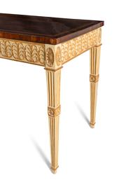 A George III Mahogany, Tulipwood, Cream-Painted and Parcel-Gilt Side Table