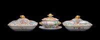 A Set of Three Chinese Famille Rose Porcelain Rectangular 'Dragons' Covered Tureens