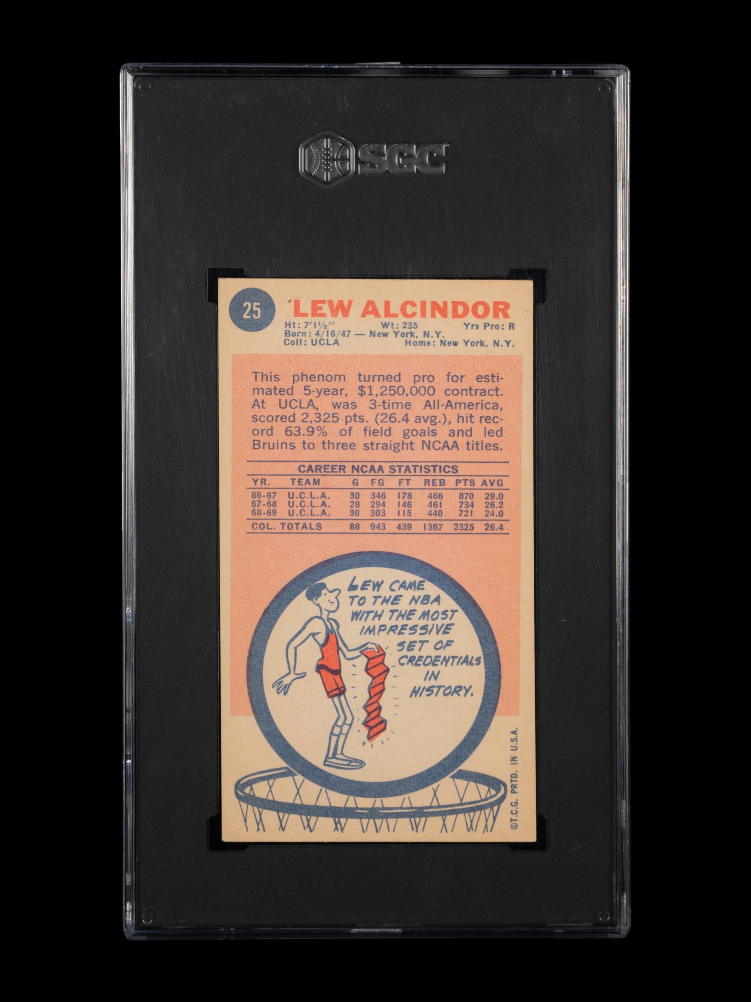 A 1969 Topps Lew Alcindor (Kareem Abdul Jabbar) Rookie Basketball Card (SGC 4 VG-EX)