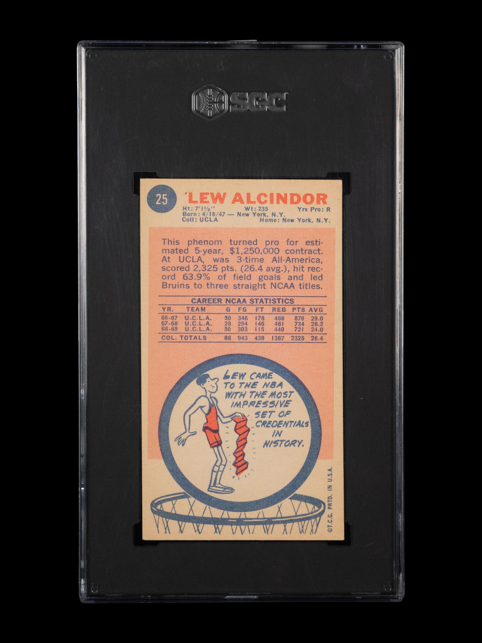A 1969 Topps Lew Alcindor (Kareem Abdul Jabbar) Rookie Basketball Card (SGC 4 VG-EX)