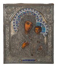 A Russian Silver and Enamel Oklad Icon