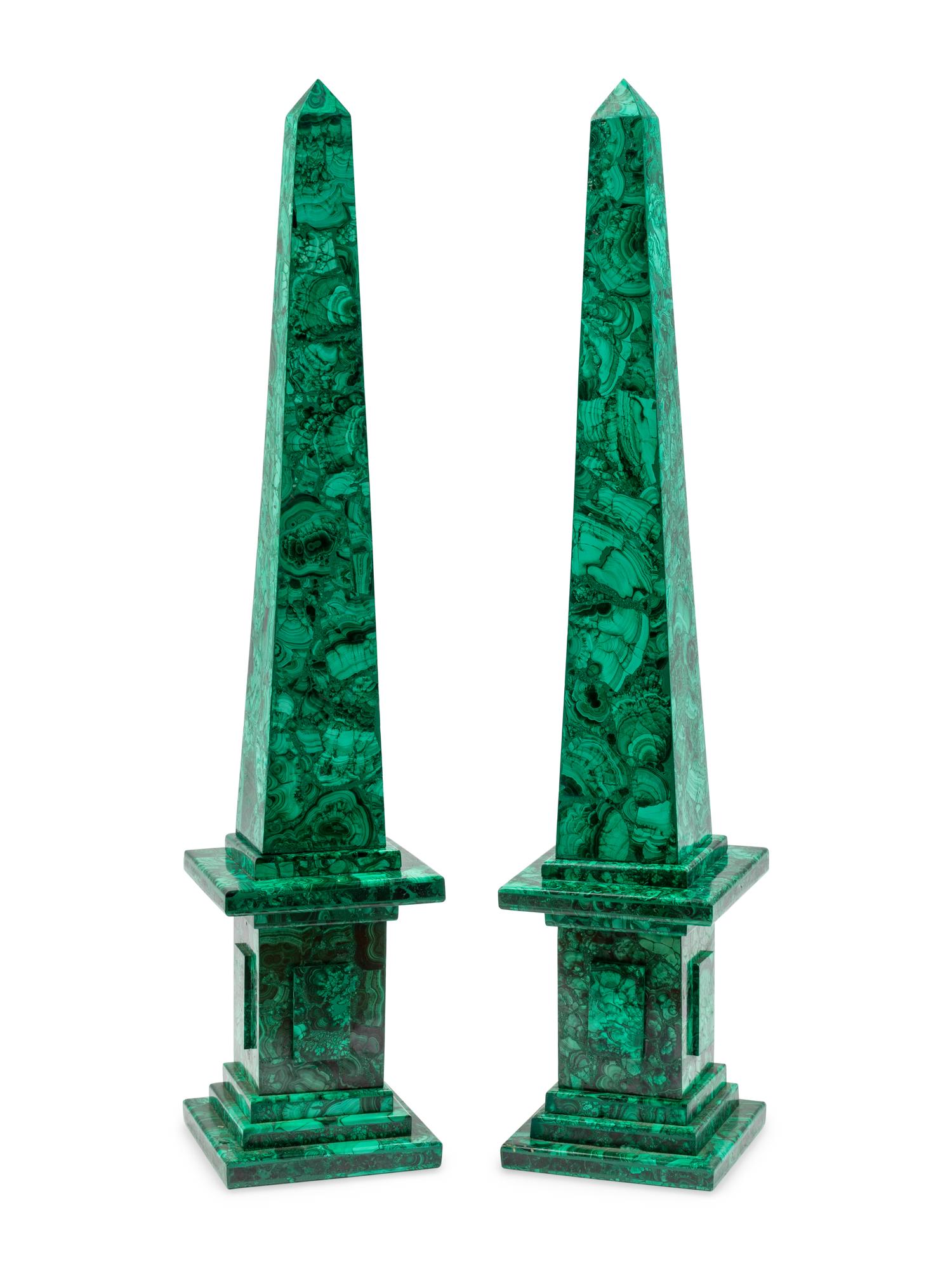 A Pair of Large Malachite Obelisks