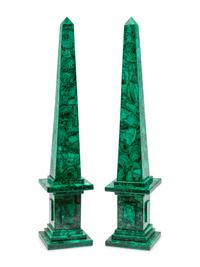 A Pair of Large Malachite Obelisks