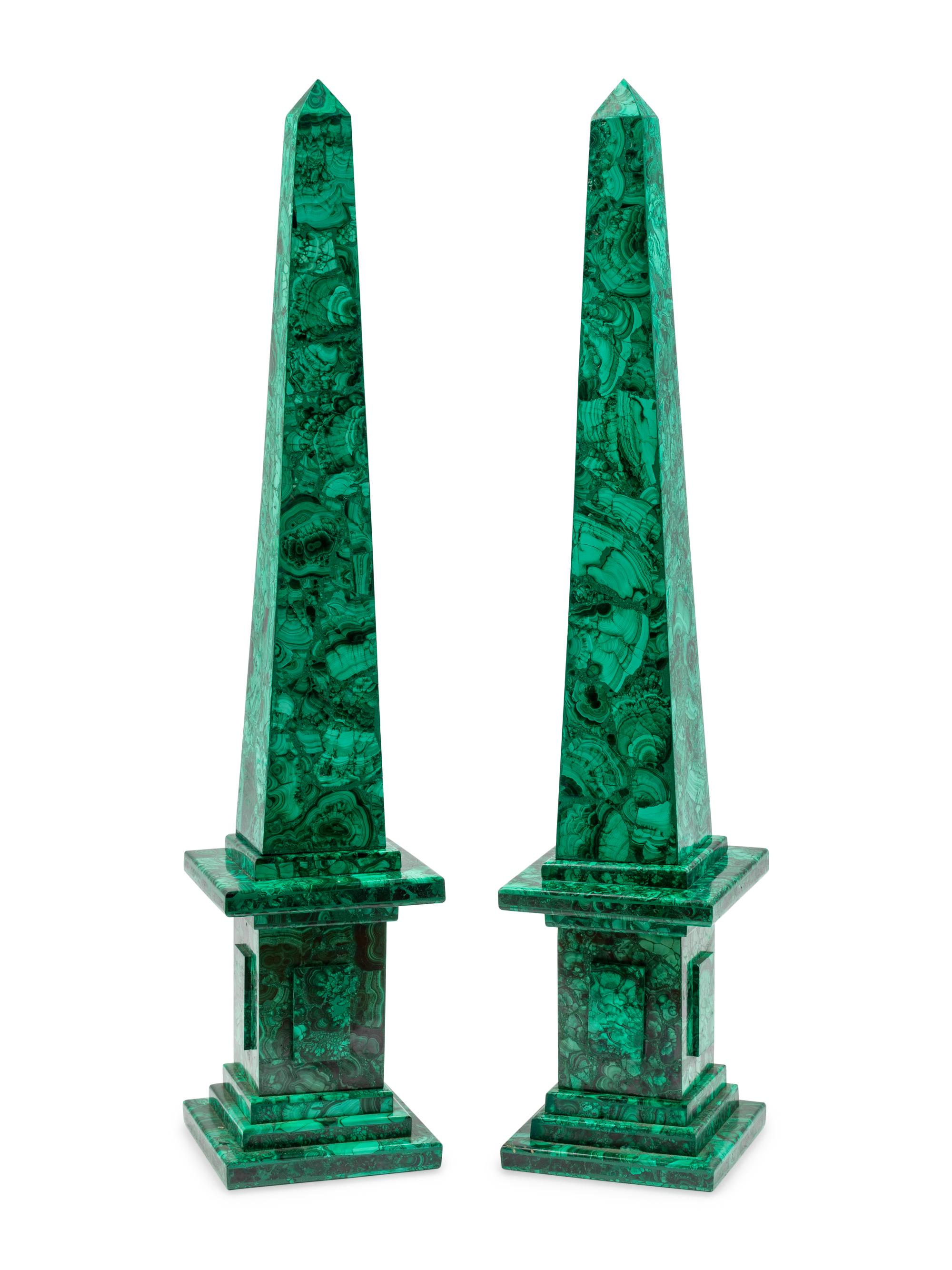 A Pair of Large Malachite Obelisks