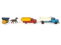 Ten Tin and Pressed Steel Toy Trucks and Wagons