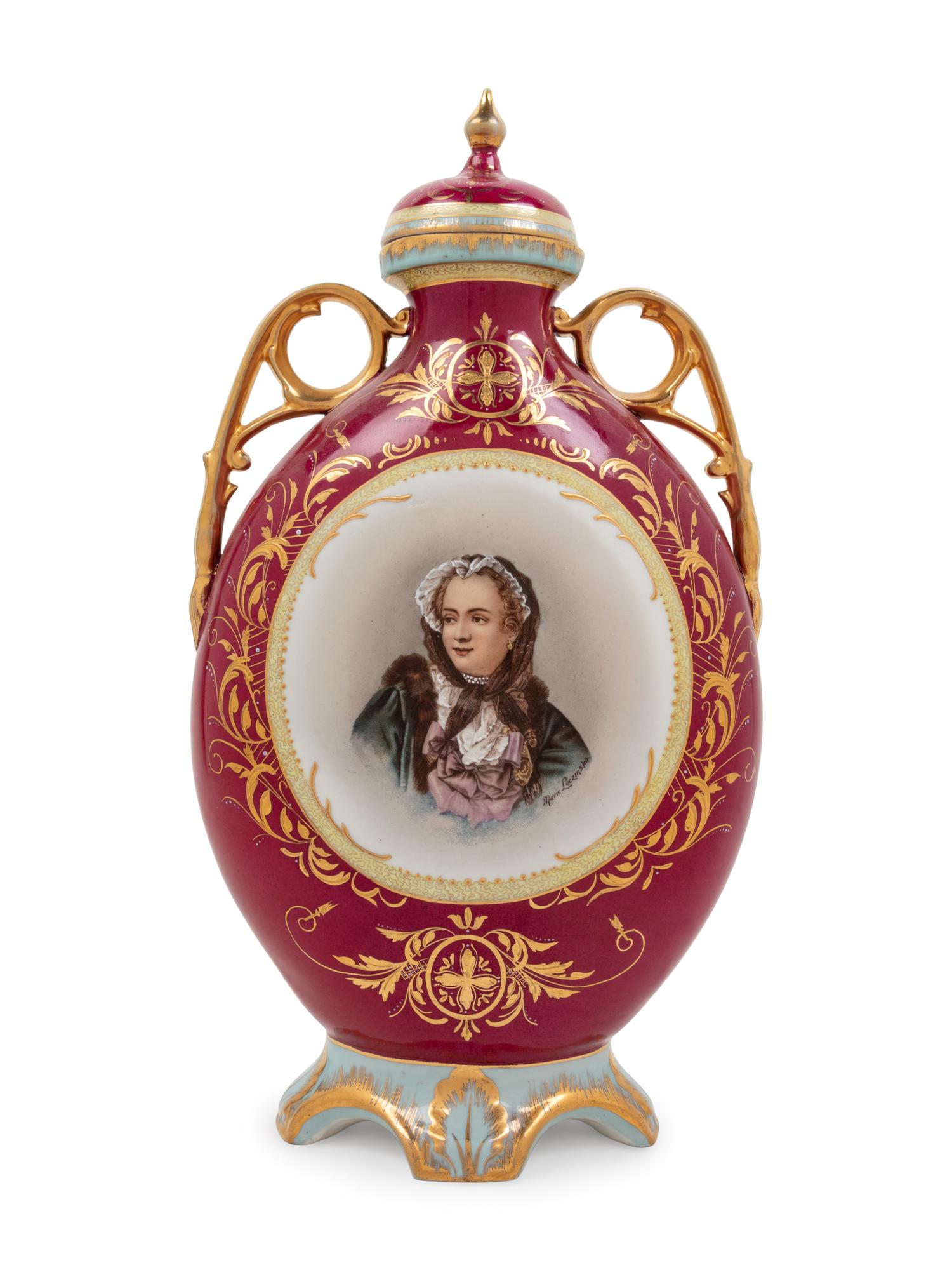 A Vienna Painted and Parcel Gilt Porcelain Flask