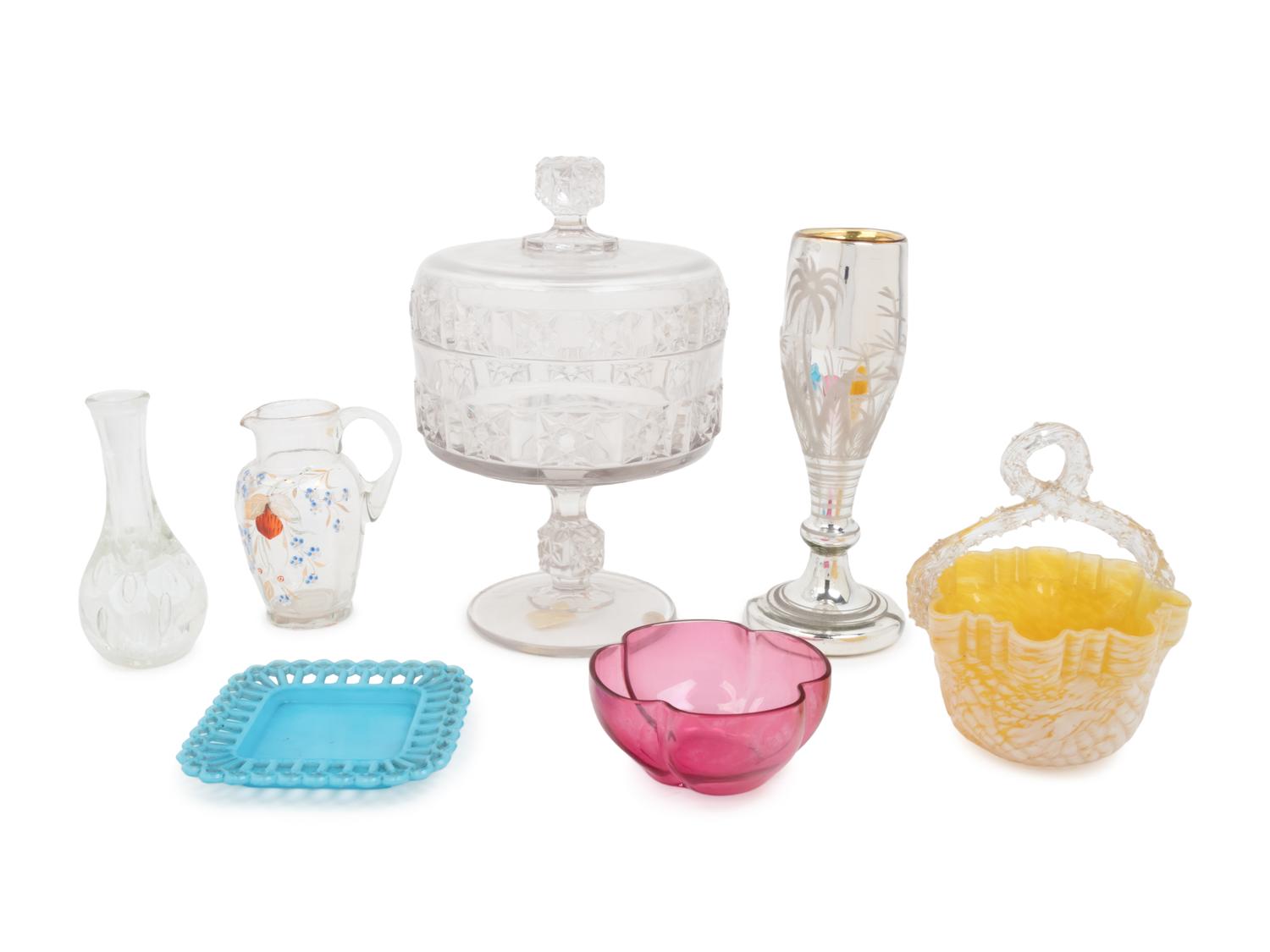 Seven American Glass Table Articles