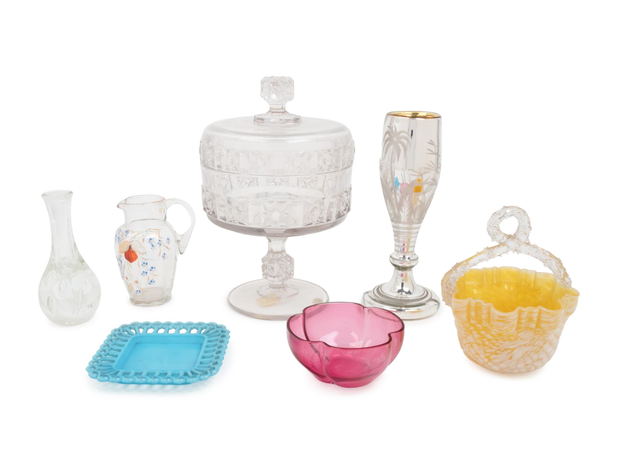 Seven American Glass Table Articles