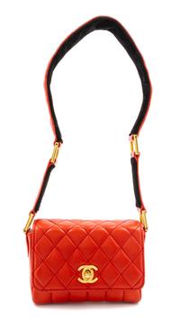 A Chanel Red Quilted Leather Mini Flap Bag, 5 x 4 x 2 inches.