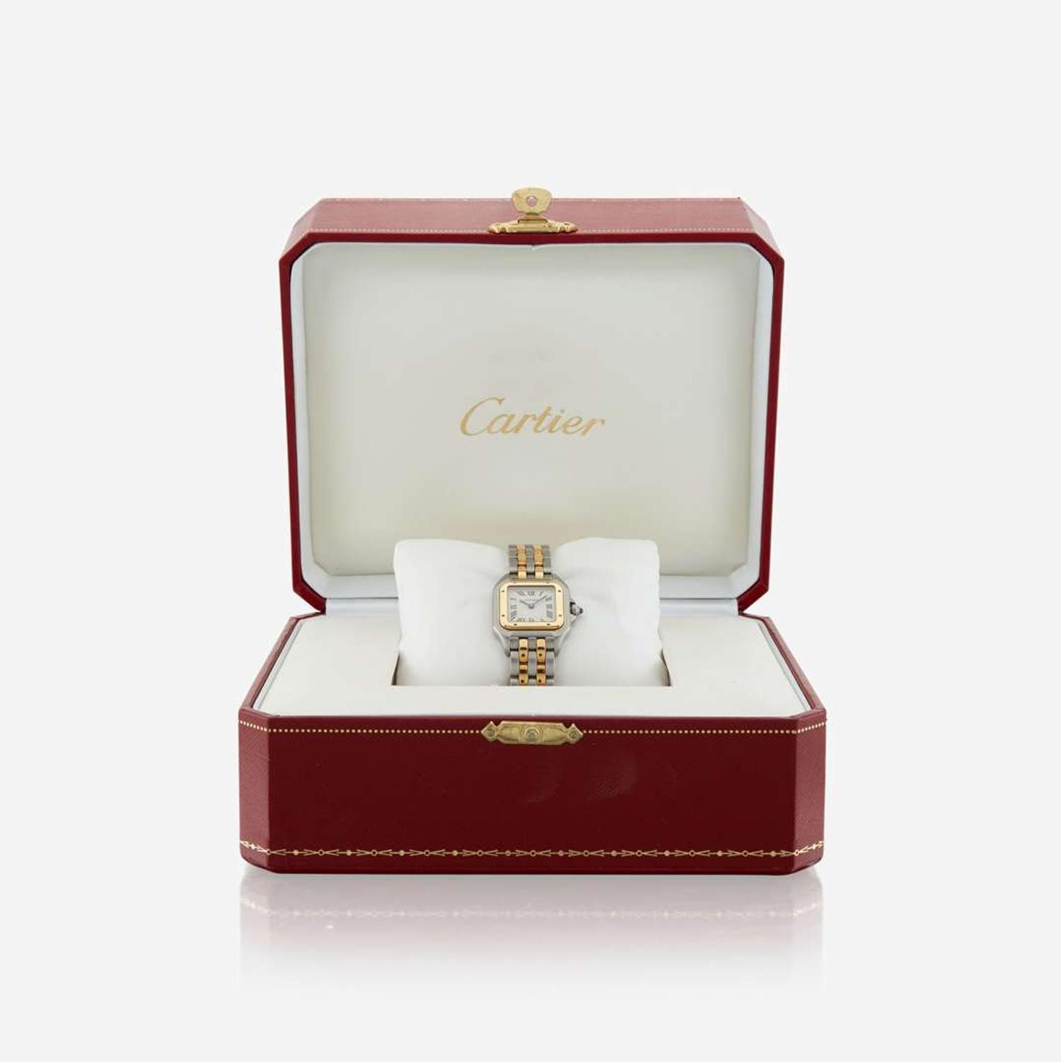 A lady's bicolor stainless steel and gold bracelet watch, Cartier Panthere, Ref. 1120, "Double row"
