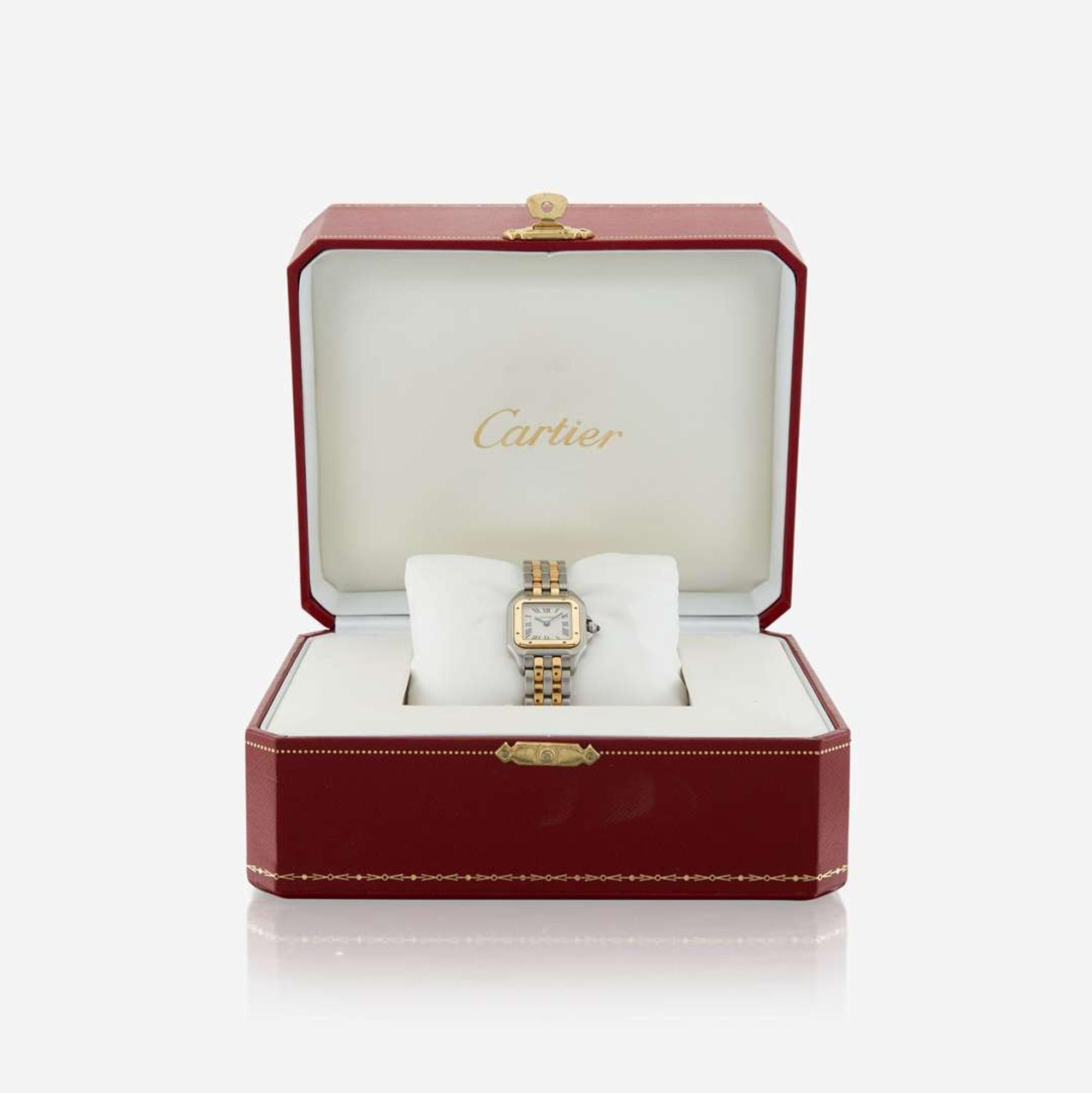 A lady's bicolor stainless steel and gold bracelet watch, Cartier Panthere, Ref. 1120, "Double row"