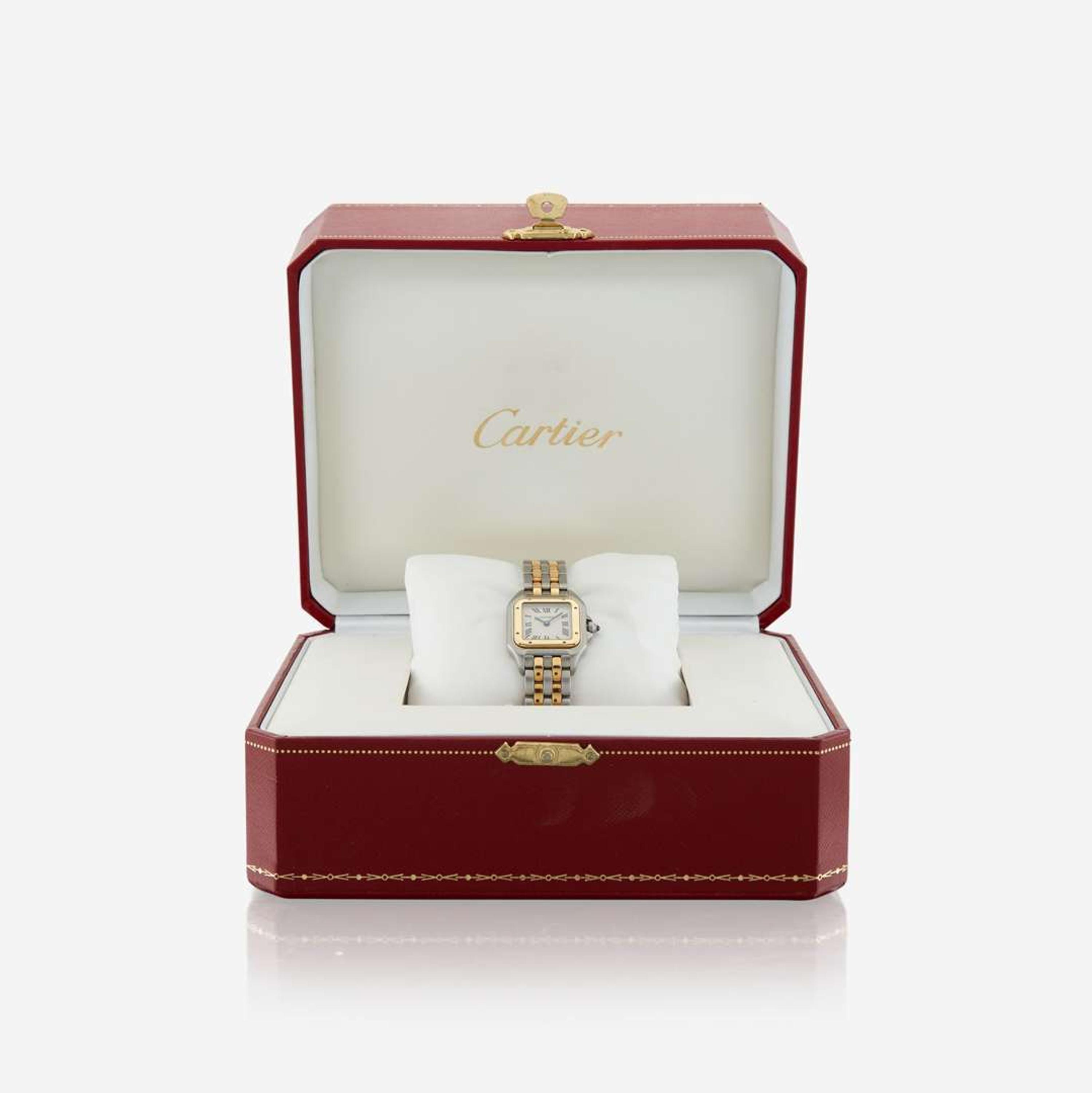 A lady's bicolor stainless steel and gold bracelet watch, Cartier Panthere, Ref. 1120, "Double row"