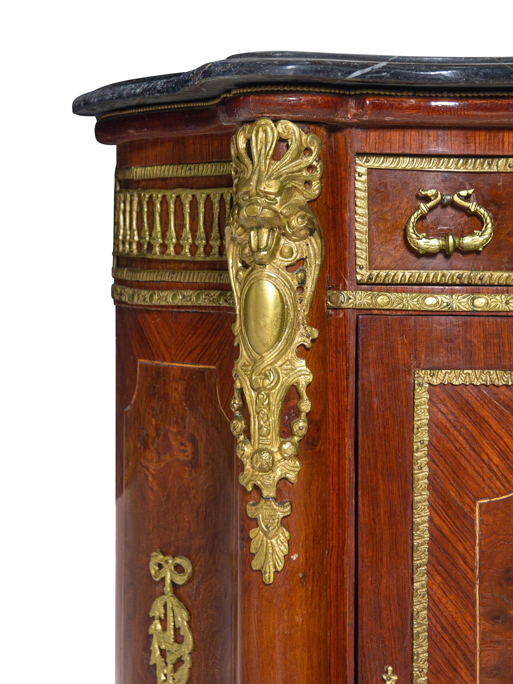 An Empire Style Gilt Bronze Mounted Kingwood Veneered Marble-Top Meuble d'Appui