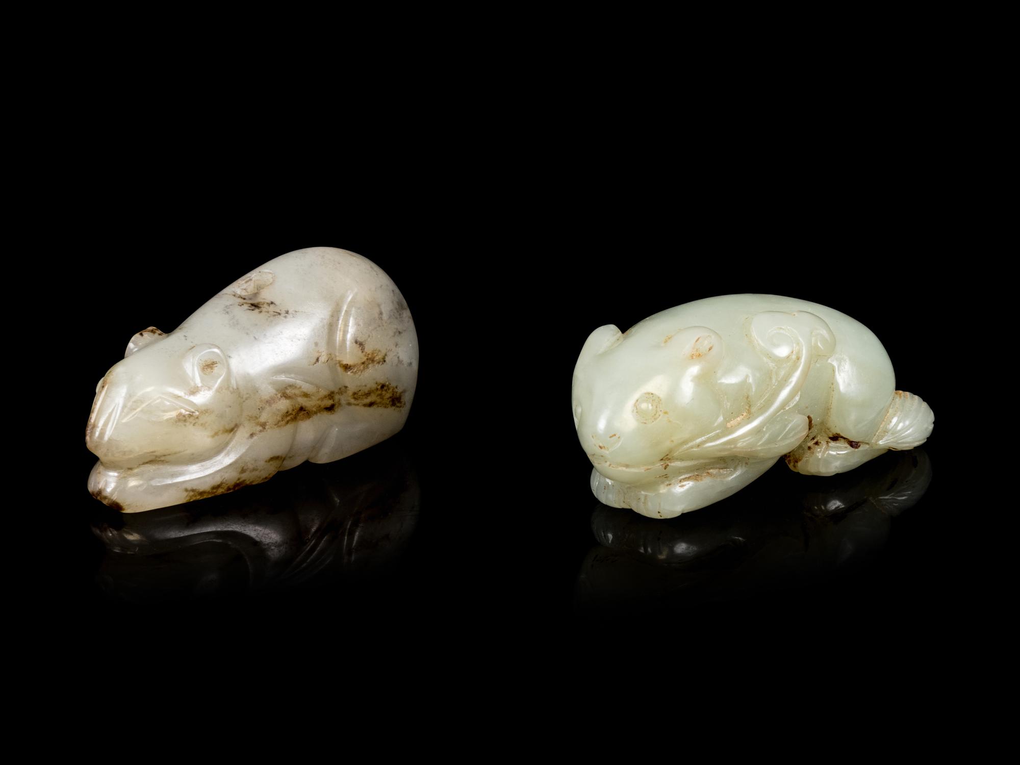 Two Chinese Jade Figures of Mice