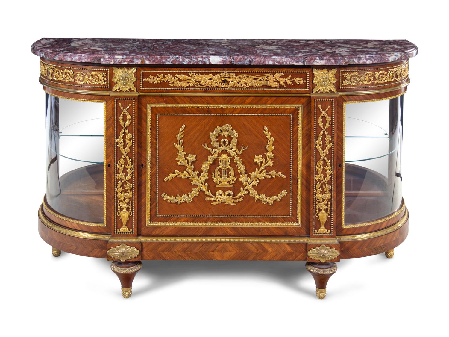 A Louis XVI Style Gilt Bronze Mounted Mahogany Marble-Top Server
