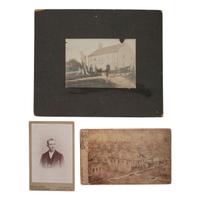 [EARLY PHOTOGRAPHY]. A group of albumen and silver gelatin photographs showing early photographers, their equipment, and pioneering techniques, comprising: