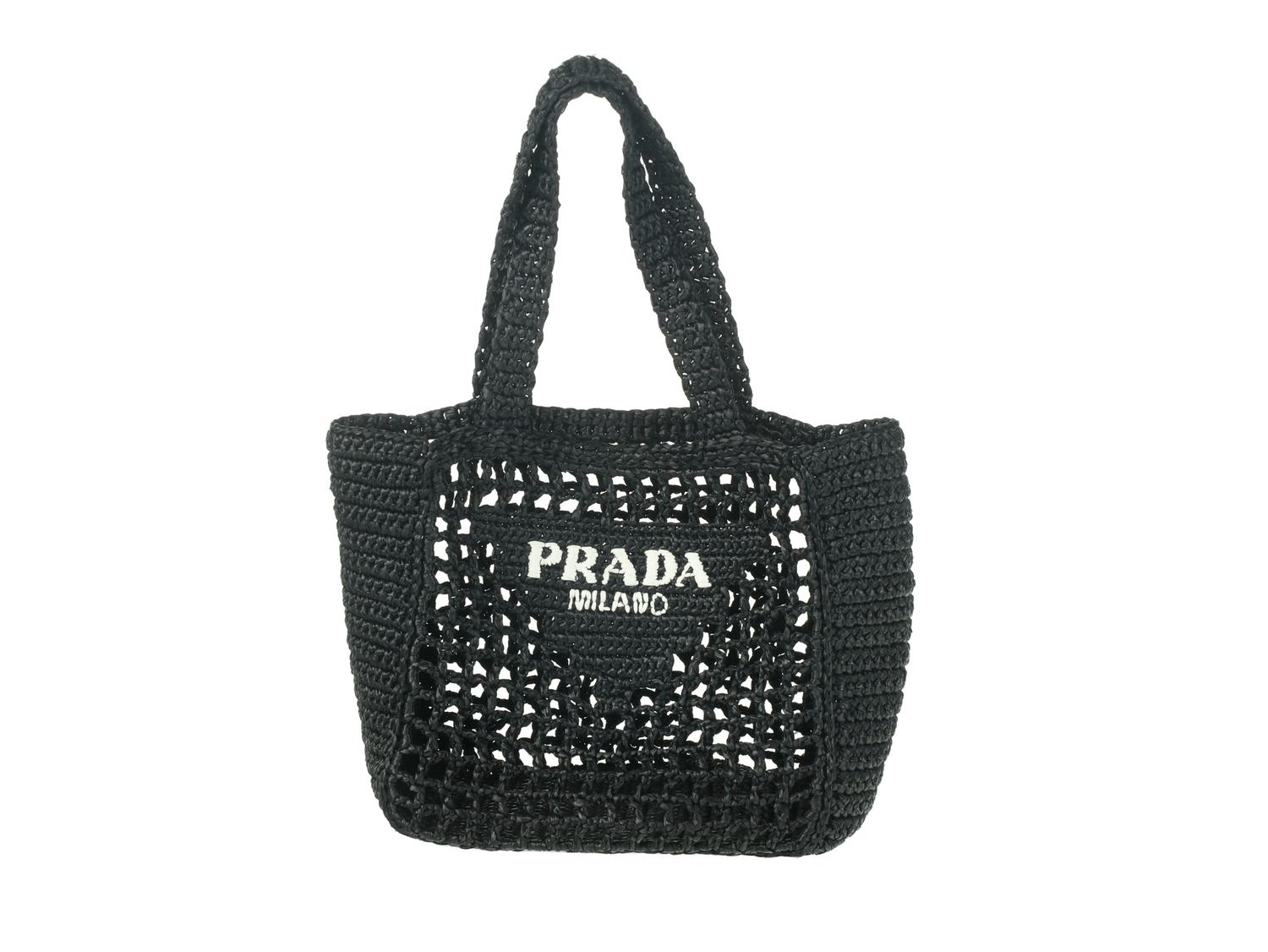 PRADA, BLACK CROCHET TOTE BAG