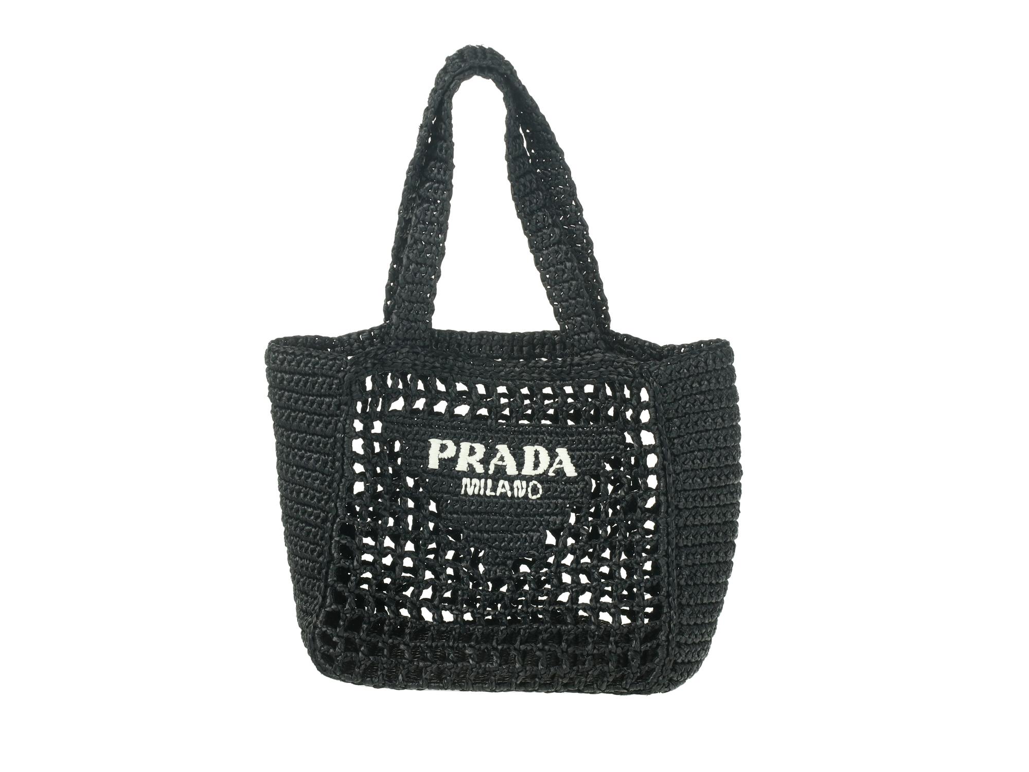 PRADA, BLACK CROCHET TOTE BAG