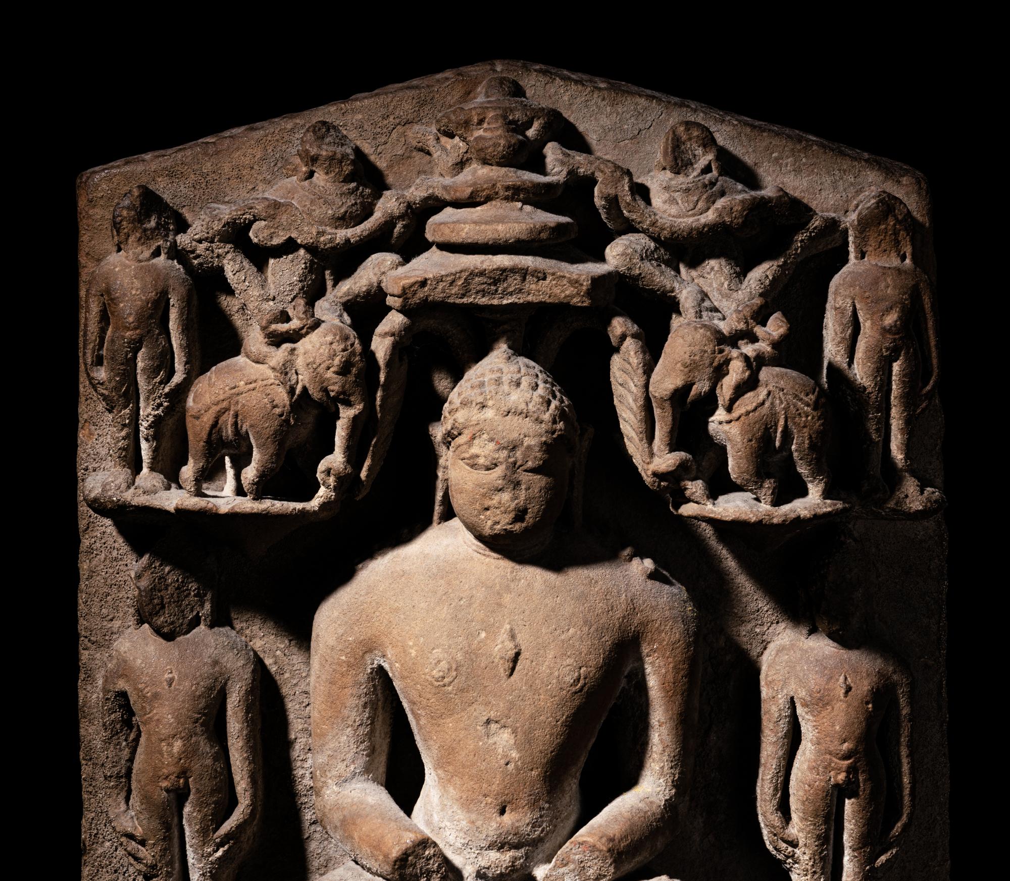 An Indian Red Sandstone Stele of Jainism Mahāvīra