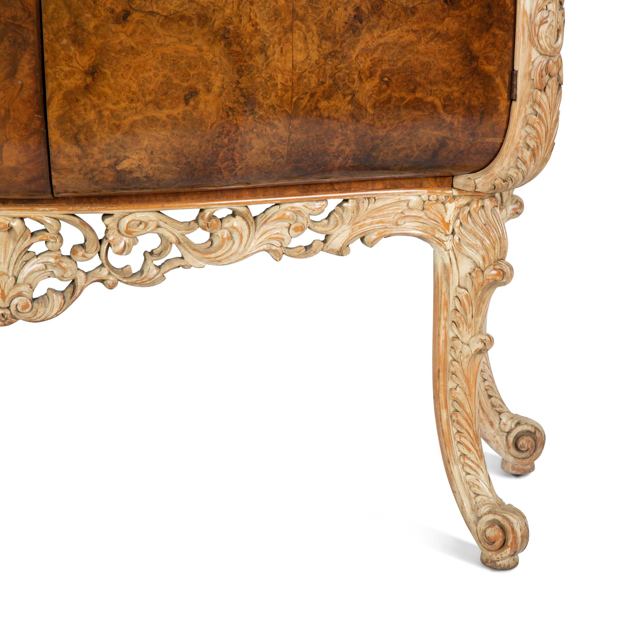 An Italian Burl Walnut and Marquetry Marble-Top Cabinet — CIRCA 1920