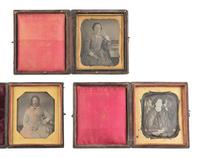 [EARLY PHOTOGRAPHY] 7 sixth plate daguerreotypes of young women with props, incl. flutina and books.