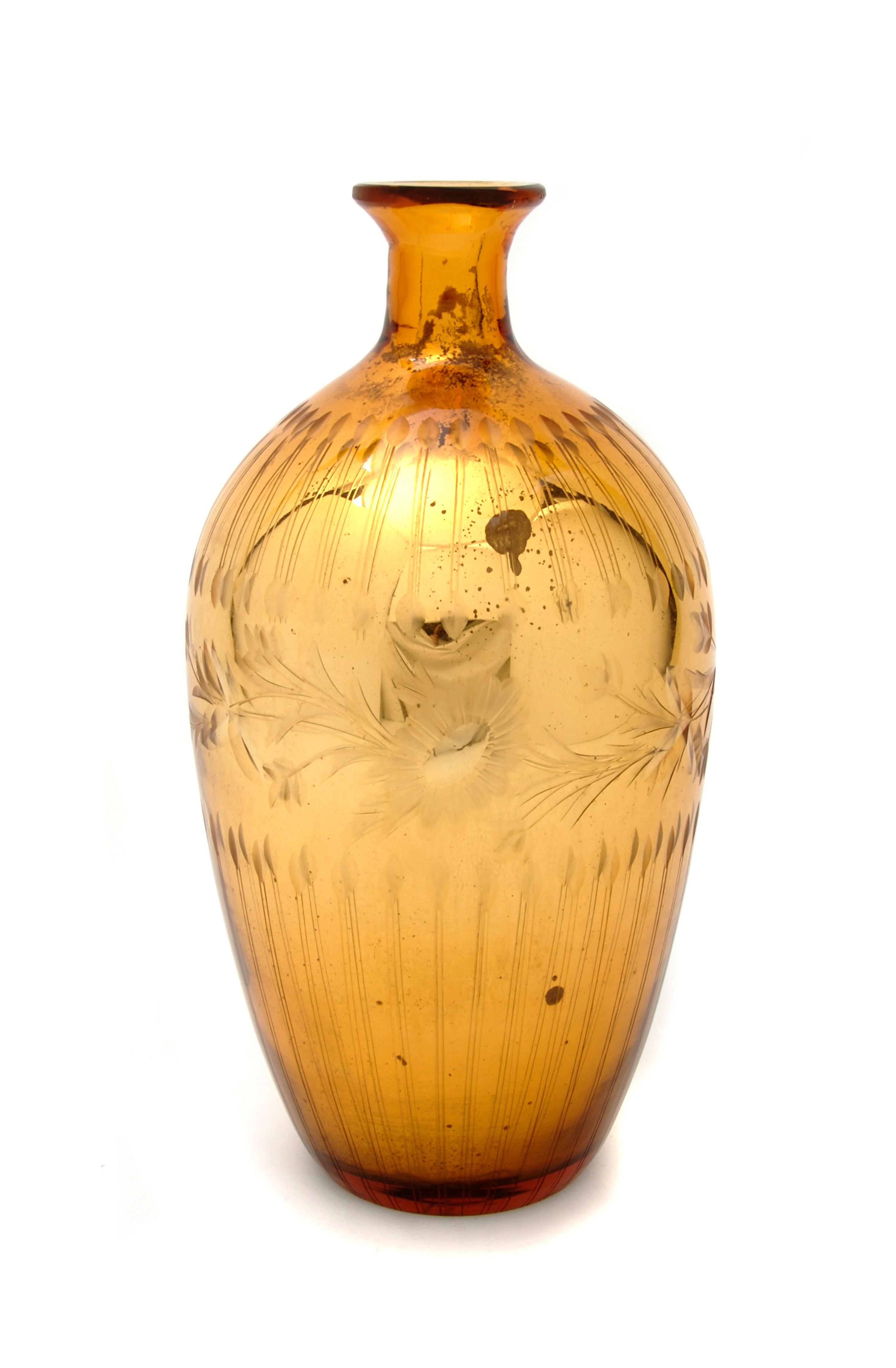 An Etched Glass Vase, Height 12 1/2 inches.