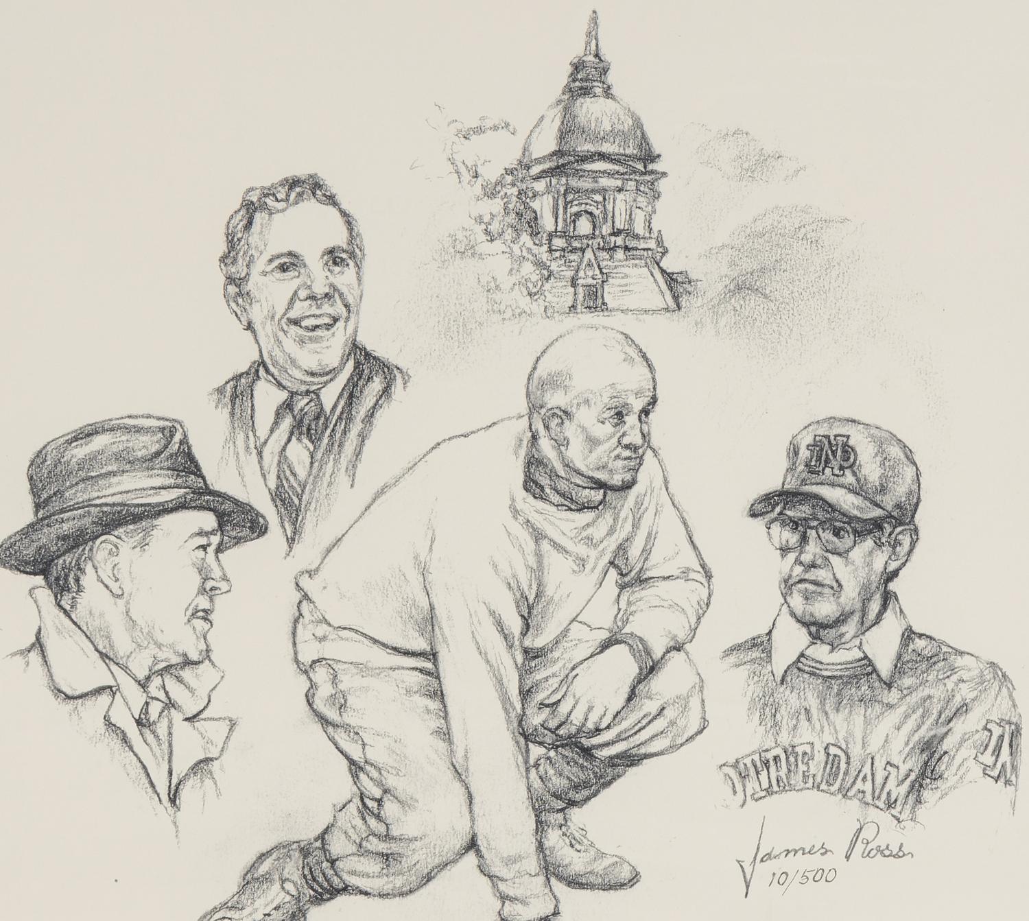 A Group of Notre Dame Artworks Including a Signed Heisman Trophy Lithograph