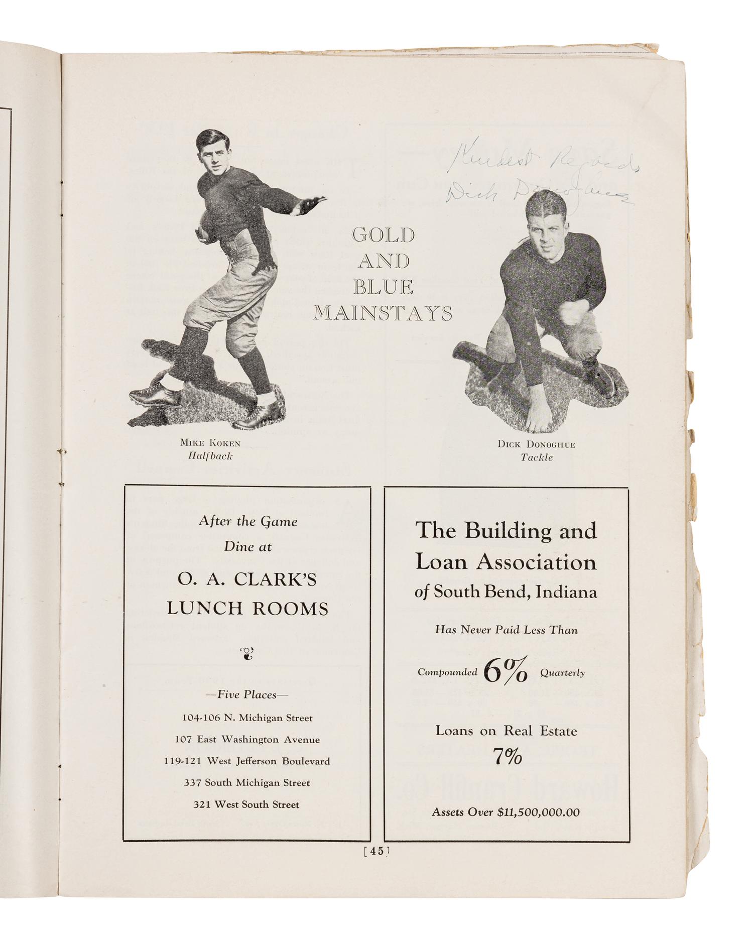 An Original 1930 Opening of Notre Dame Stadium Multi Signed Autograph Football Program Including Knute Rockne (Beckett Authentication Services BAS Letter),
