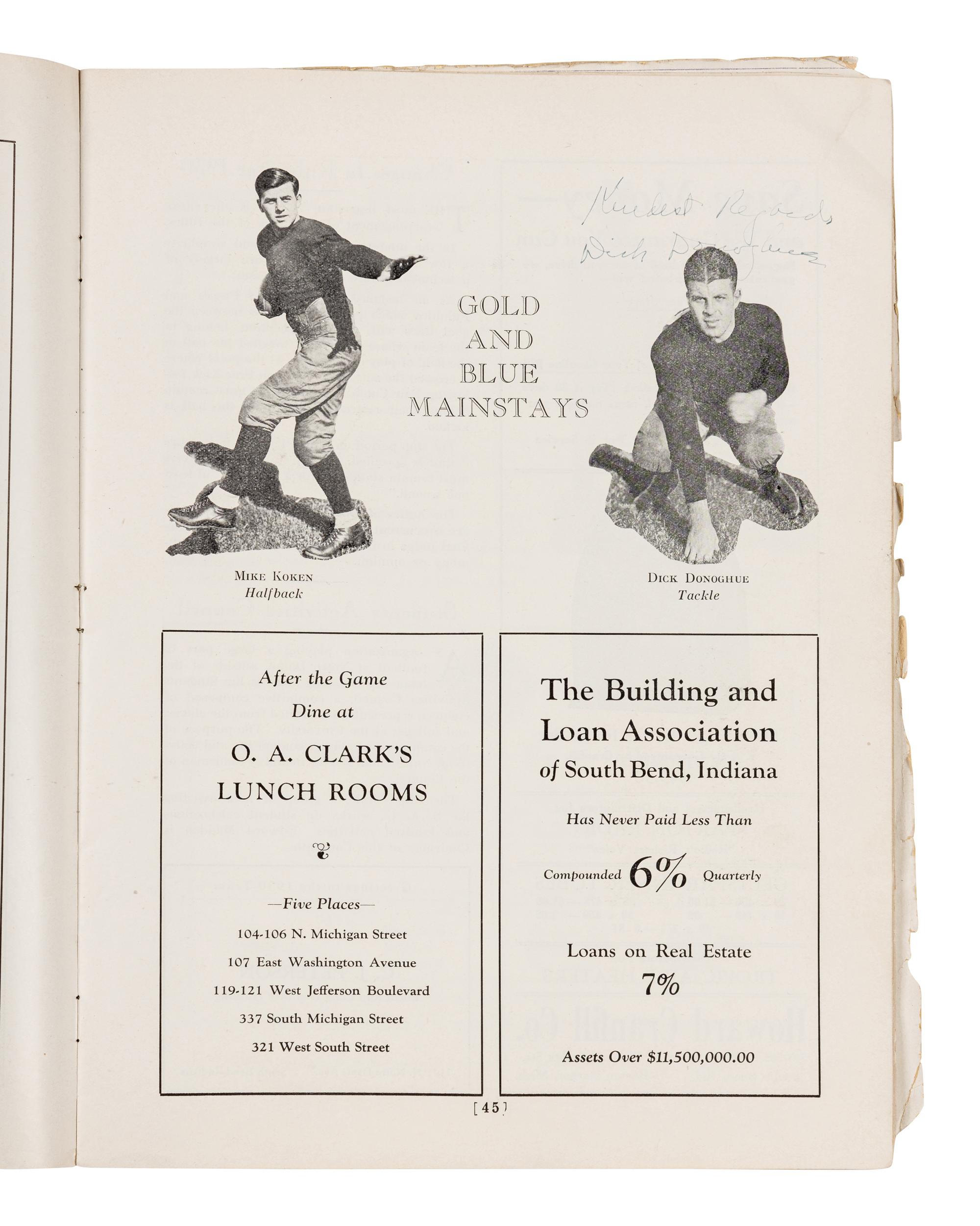 An Original 1930 Opening of Notre Dame Stadium Multi Signed Autograph Football Program Including Knute Rockne (Beckett Authentication Services BAS Letter),