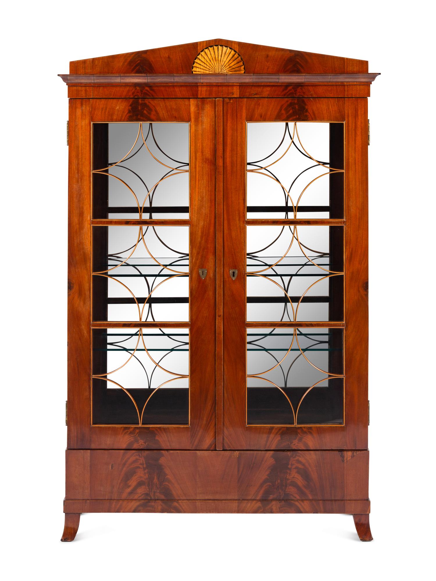 A Biedermeier Figured Mahogany and Marquetry Vitrine Cabinet
